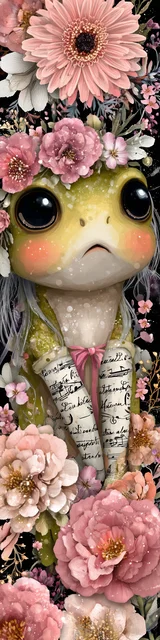 Free kawaii frog bookmark featuring a cute kawaii frog wearing casts on his arms